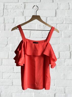 J.Crew 100% Silk Cold Shoulder Top - Red Coral - Size 8